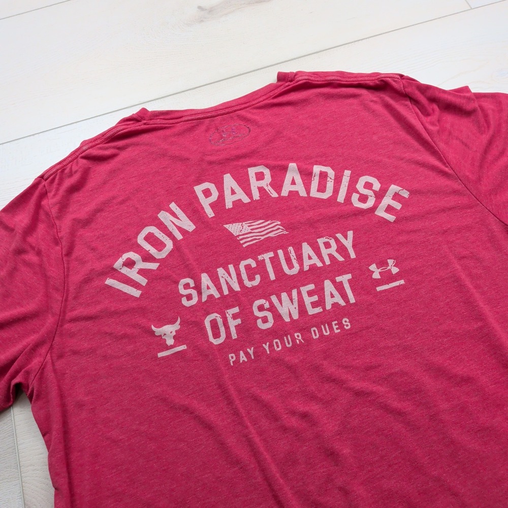 Under Armour Project Rock Iron Paradise T-Shirt Mens Medium Red HeatGear Gym